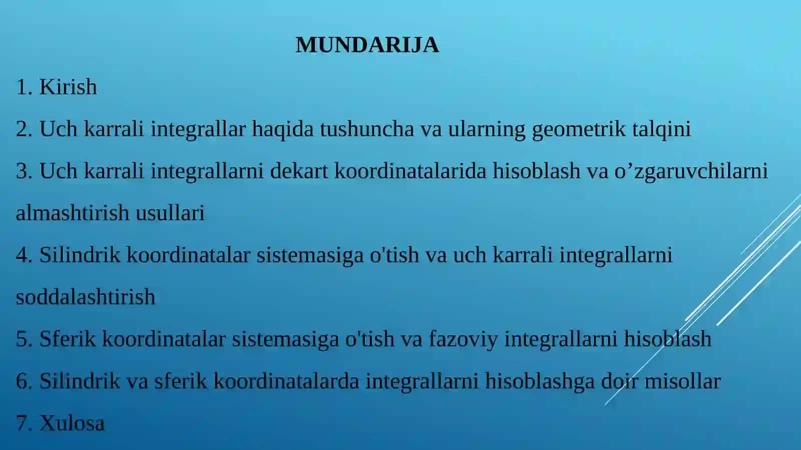 Uch karrali integrallarni hisoblashda silindr va sferik koordinatalar sistemasidan foydalanish 2