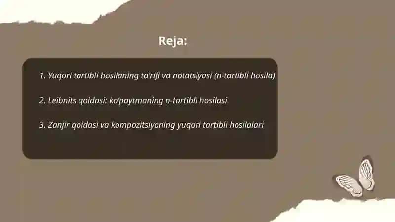 Yuqori tartibli hosilalar 2