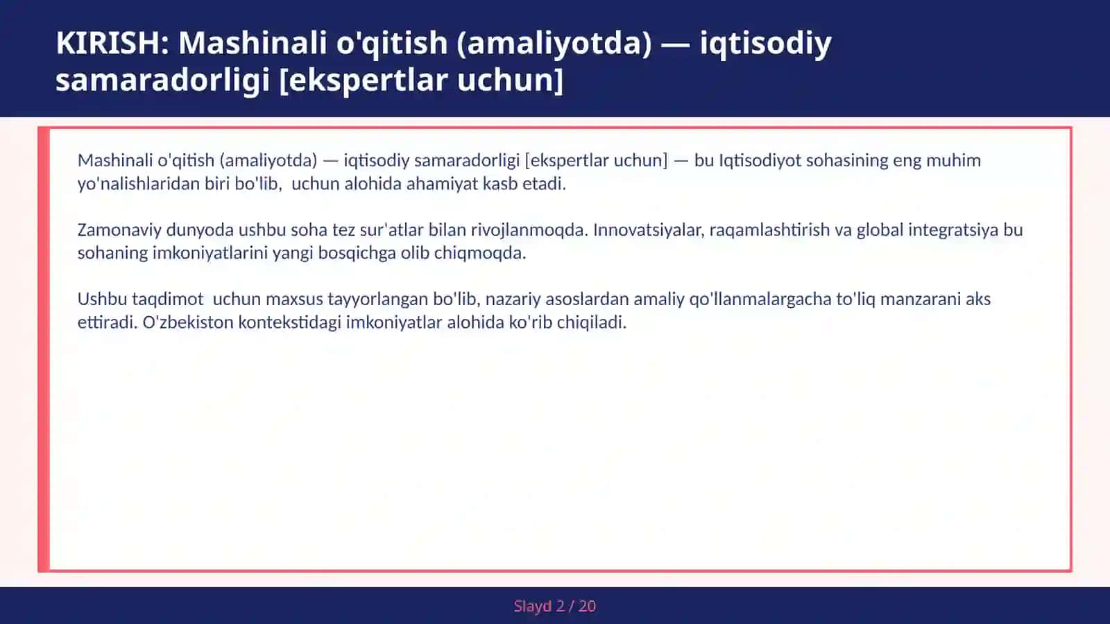 Mashinali o'qitish (amaliyotda) — iqtisodiy samaradorligi [ekspertlar uchun] 2
