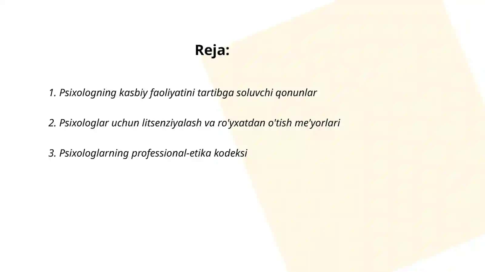 Psixologning kasbiy faoliyatini tashkil qilishda me'yoriy hujjatlar 2