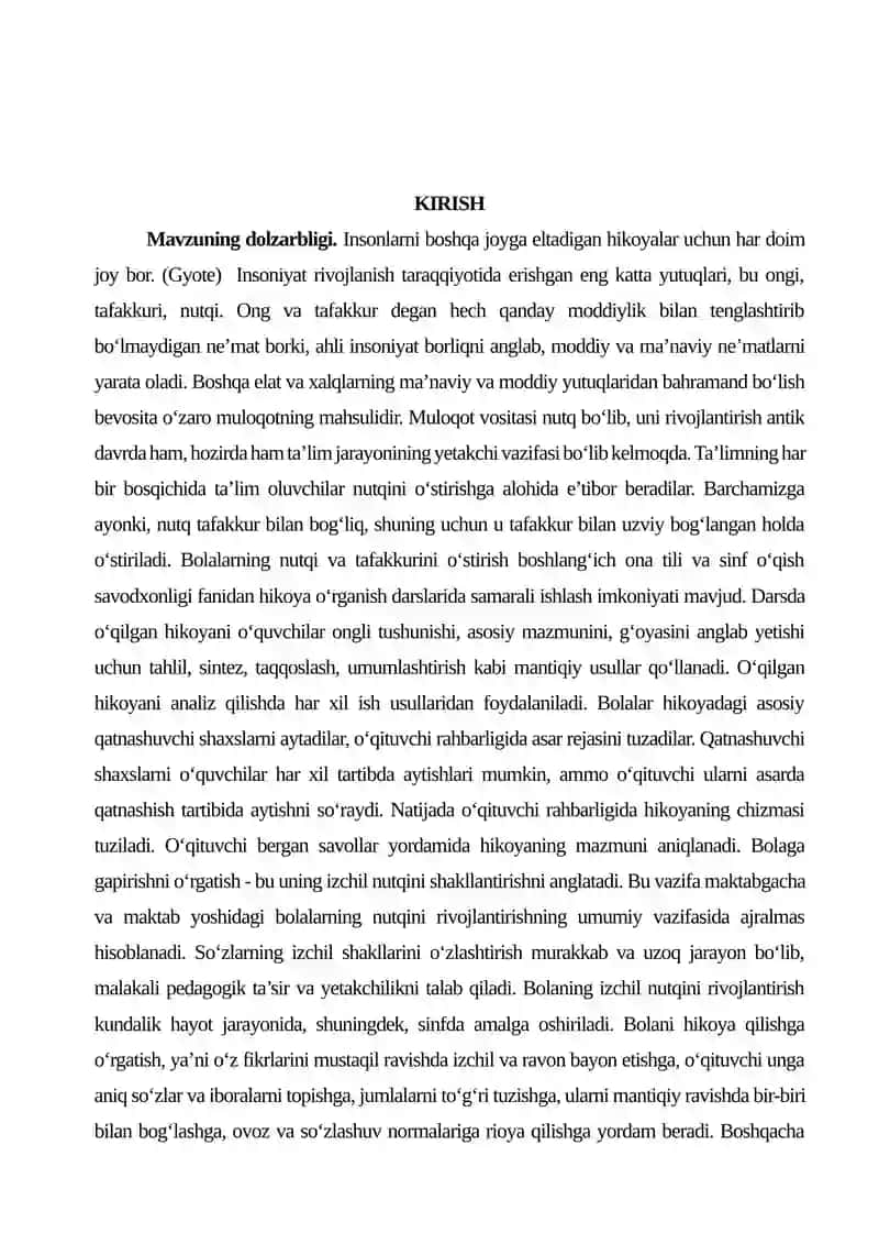 O`QISH SAVODXONLIGI DARSLARIDA HIKOYA O`TISH USLUBIYATI 2