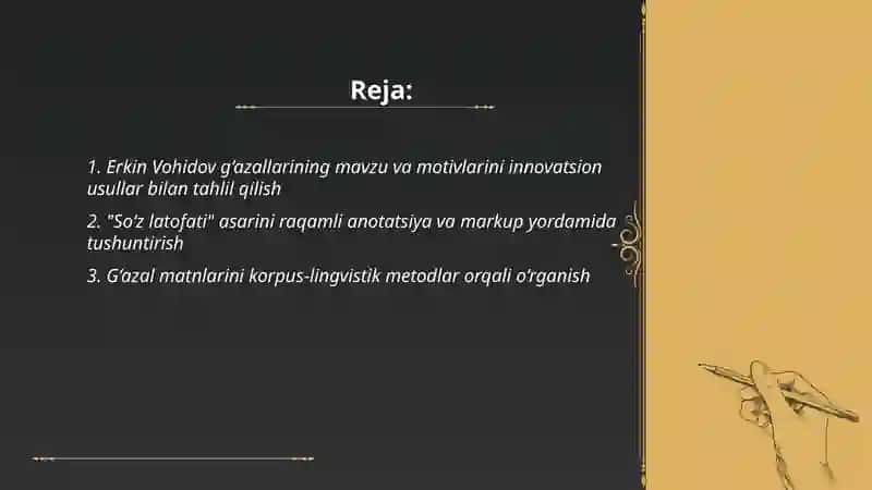 Erkin vohidov g‘azallari tahlili va adibning “So‘z latofati” asarini innovatsion metodlar asosida tushuntirish 2
