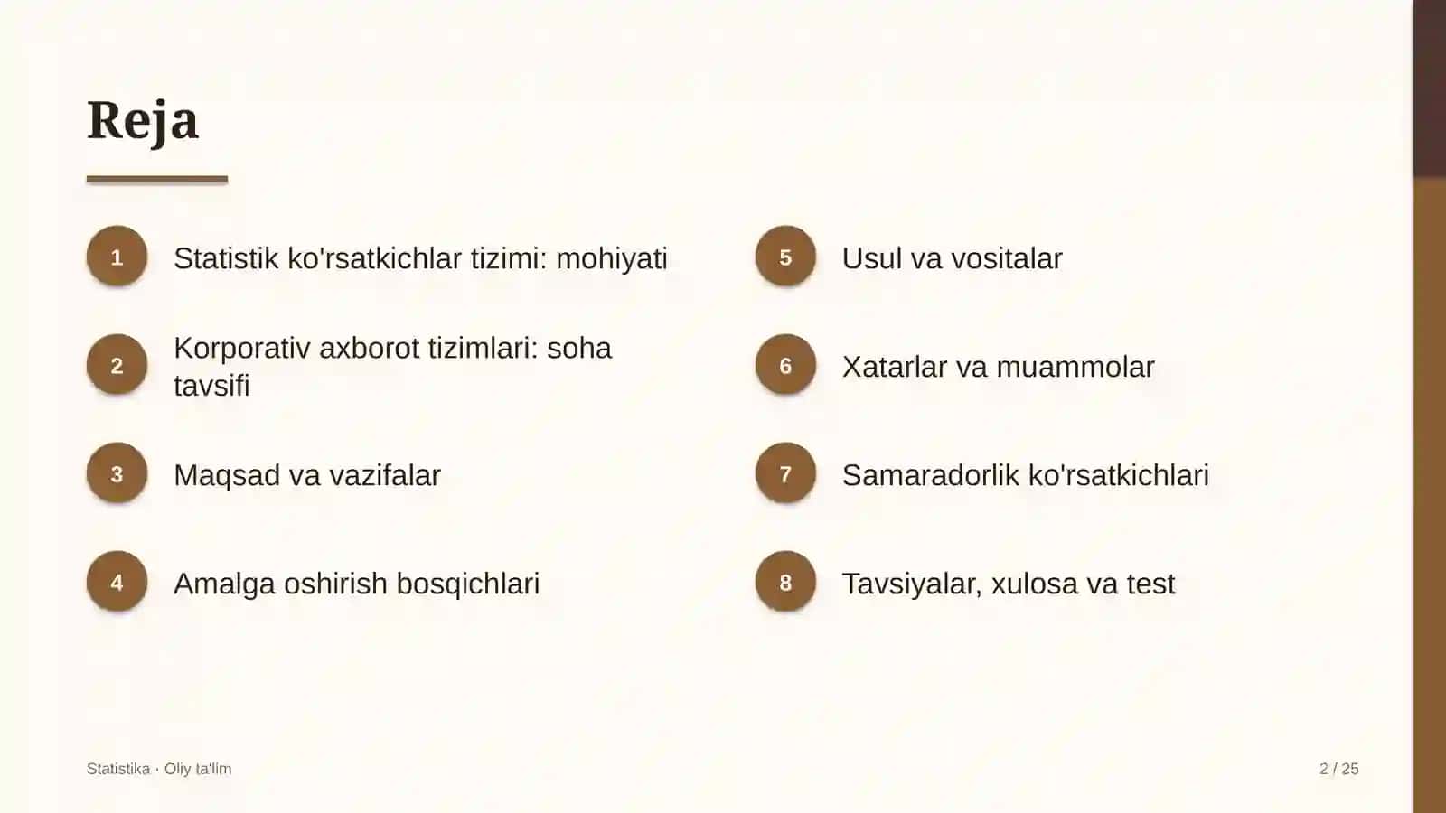 Korporativ axborot tizimlarida statistik ko'rsatkichlar tizimi 2