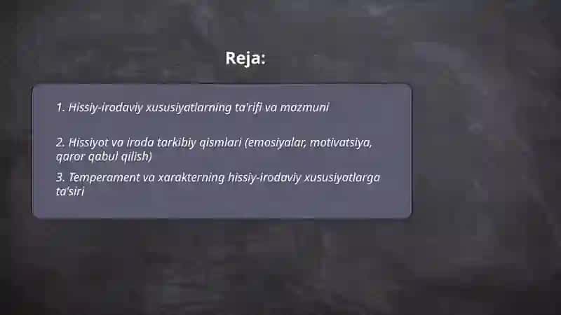 Hissiy-irodaviy xususiyatlar 2