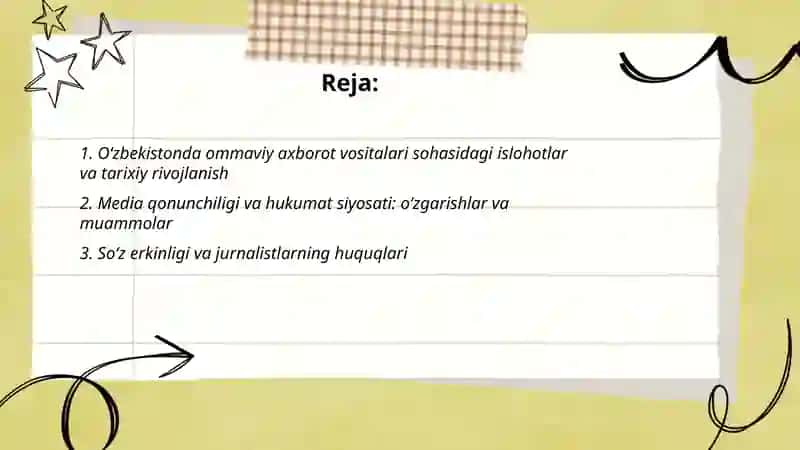 Oʻzbekiston Respublikasida ommaviy axborot vositalarining faoliyati (o'zgarish va muommalari) 2
