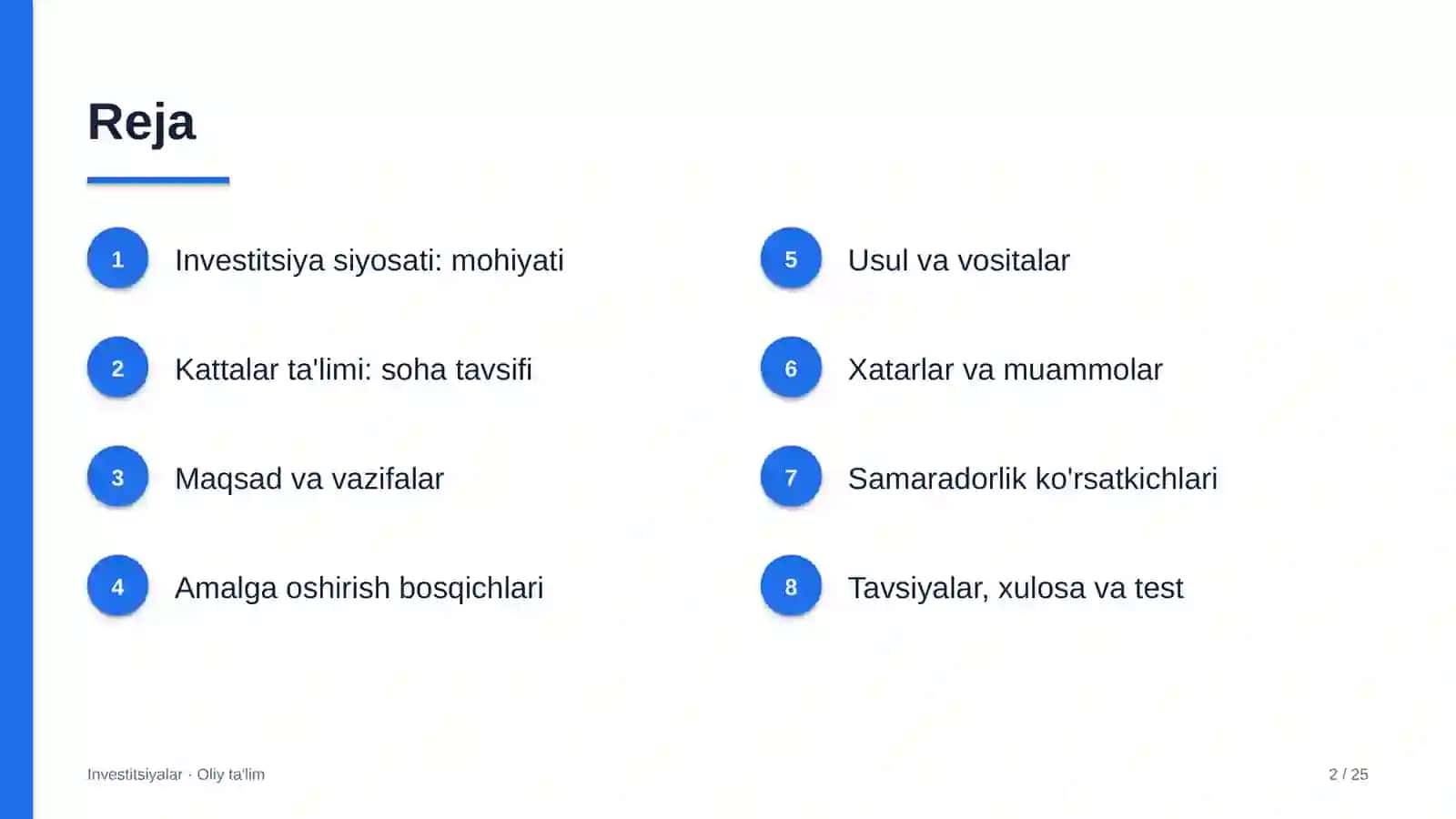 Kattalar ta'limida investitsiya siyosati 2