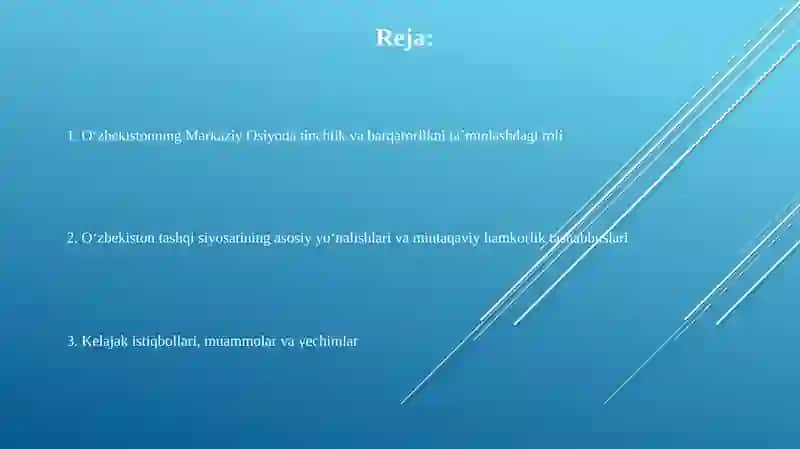 O‘zbekistonningMarkaziyOsiyodatinchlikvabarqarorliknita’minlashdagio‘rni 2