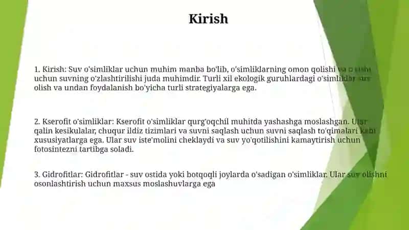 Turli Ekologik Guruh O‘Simliklarida Suv Almashinuvi 2