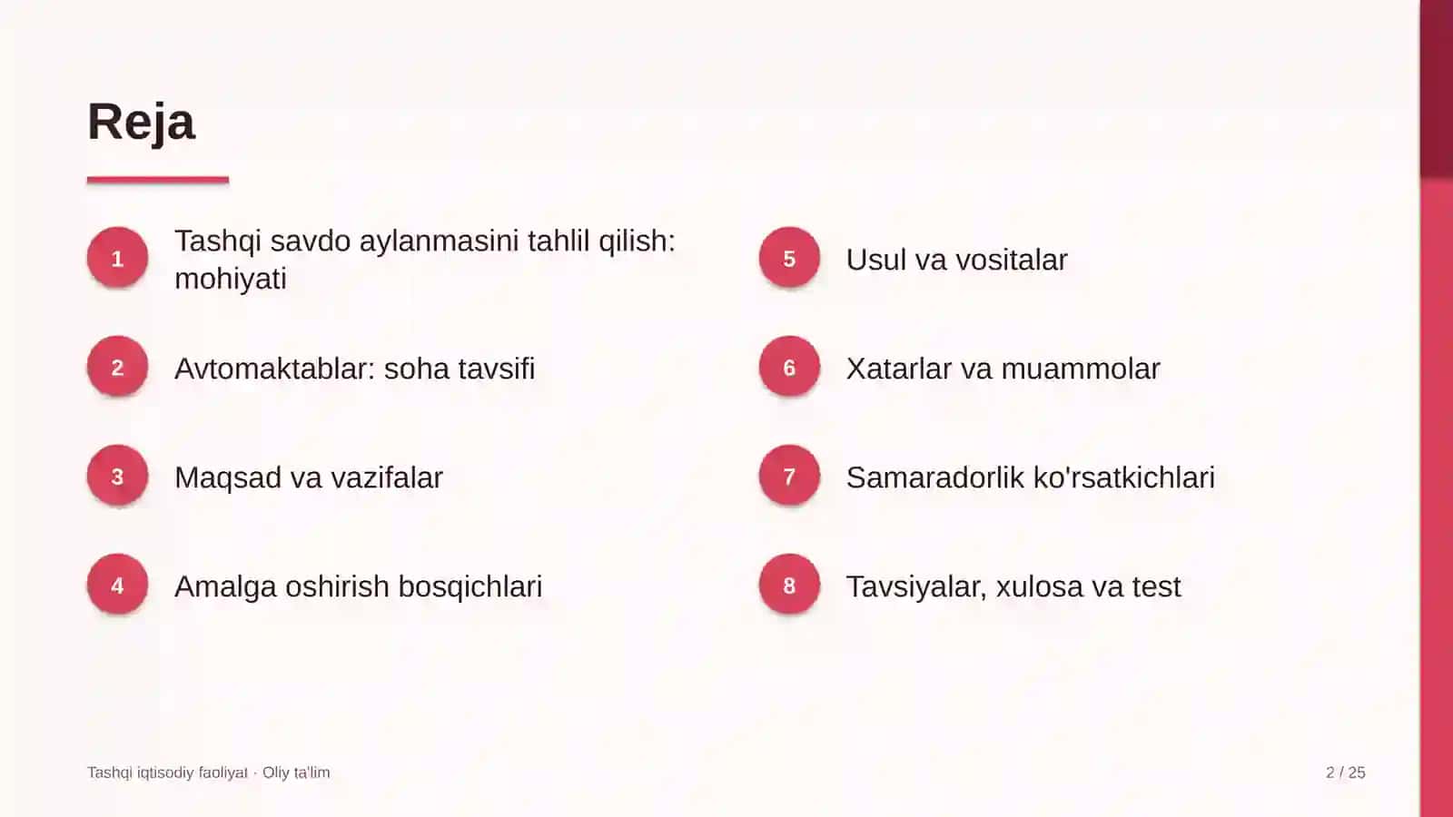 Avtomaktablarda tashqi savdo aylanmasini tahlil qilish 2