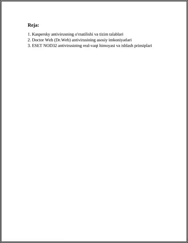 KASPERSKY. DOCTOR WEB. ESET NOD32 ANTI-VIRUS DASTURLARI 2