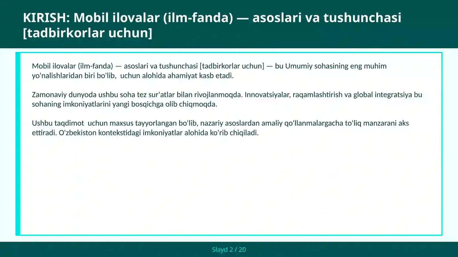 MOBIL ILOVALAR (ILM-FANDA) — ASOSLARI VA TUSHUNCHASI [TADBIRKORLAR UCHUN] 2