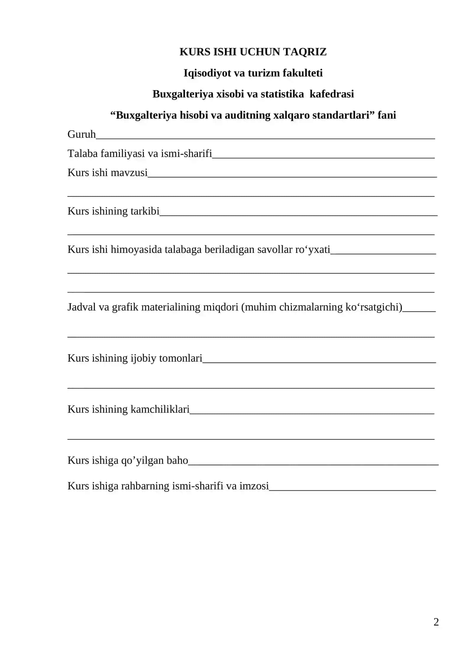 Auditorlik hisobotining turlari va shakllari. 2