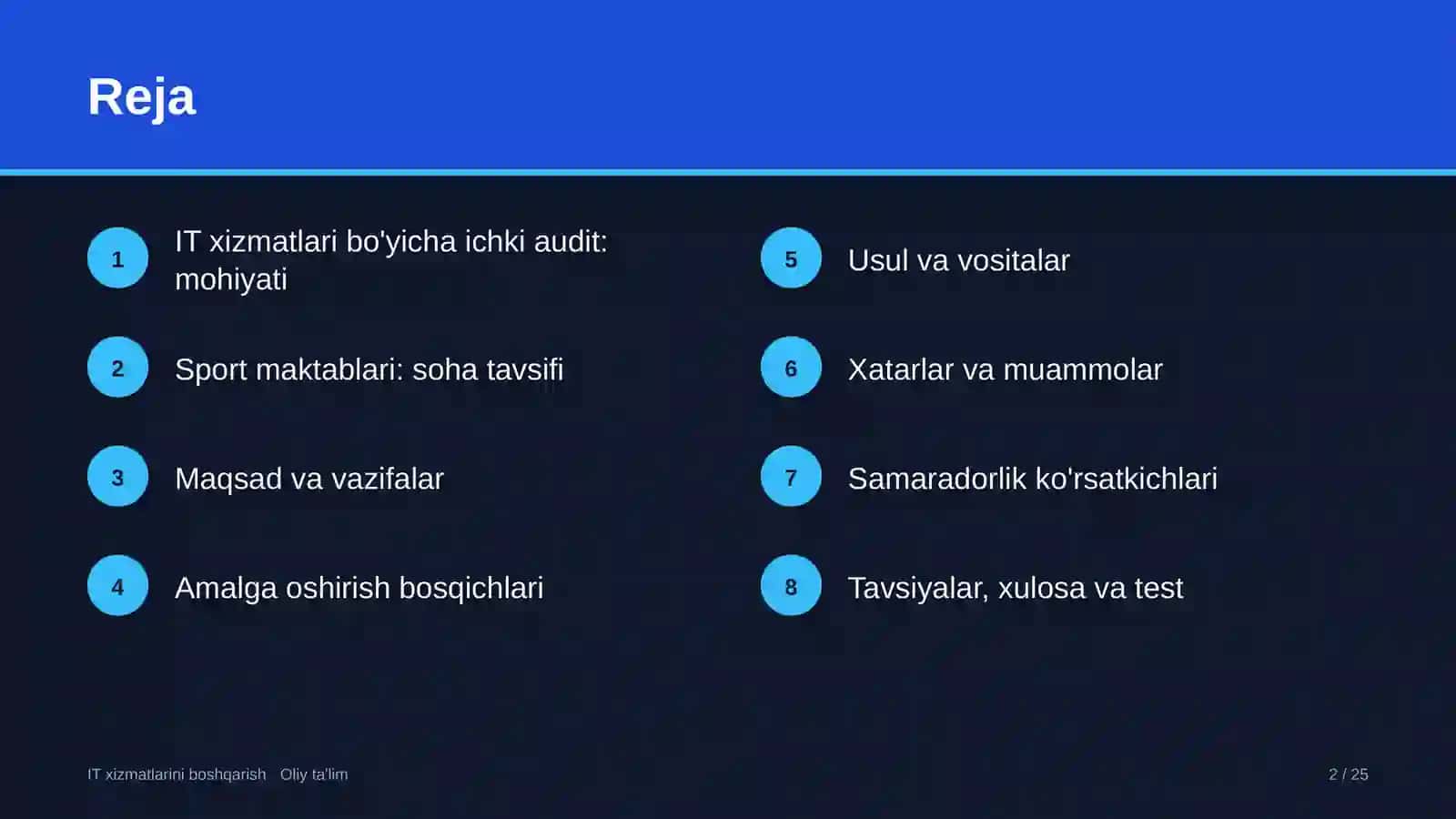 sport maktablarida axborot texnologiyalari xizmatlari bo'yicha ichki auditni o'tkazish 9658 2