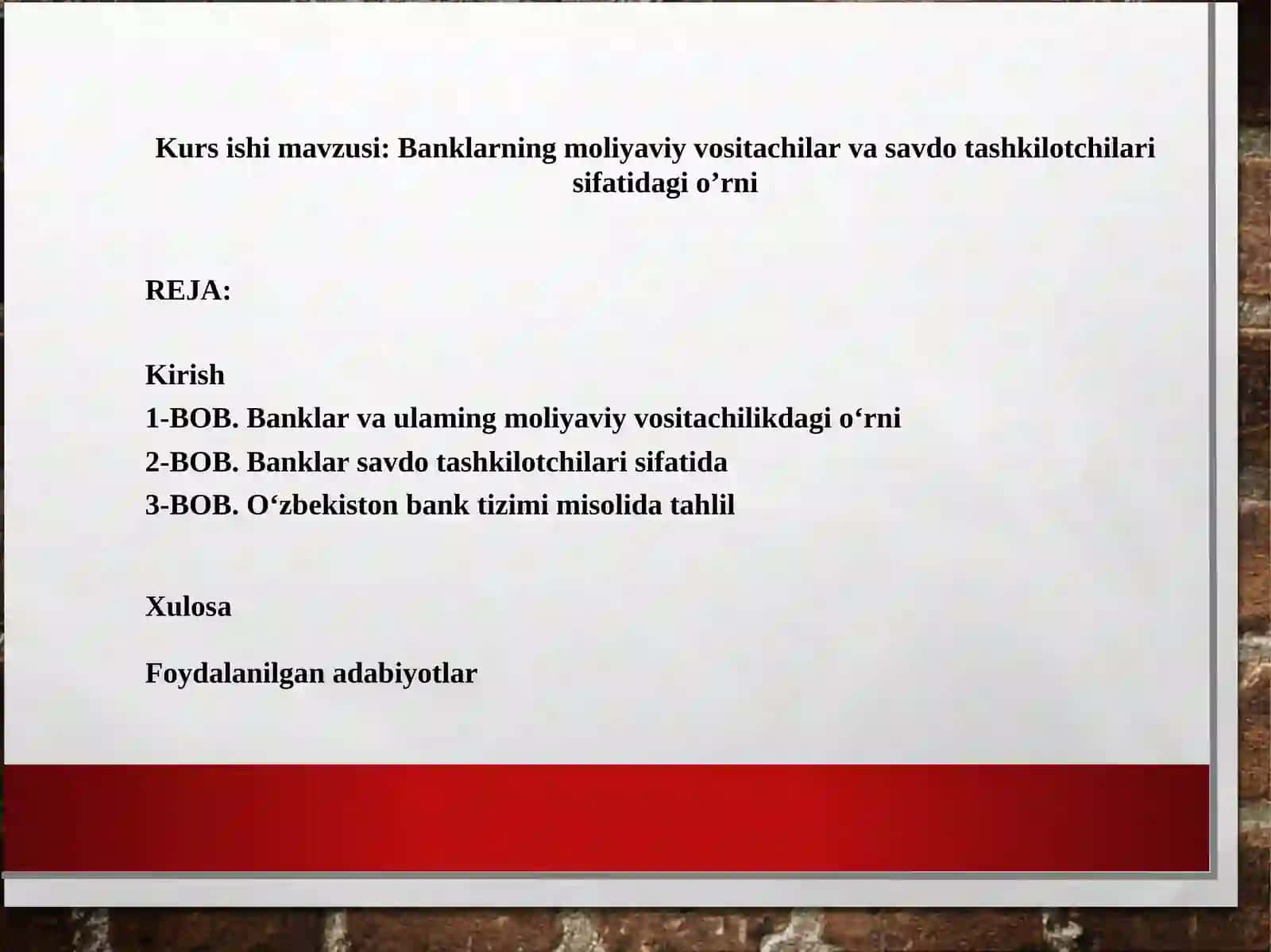Banklarning moliyaviy vositachilar va savdo tashkilotchilari 2