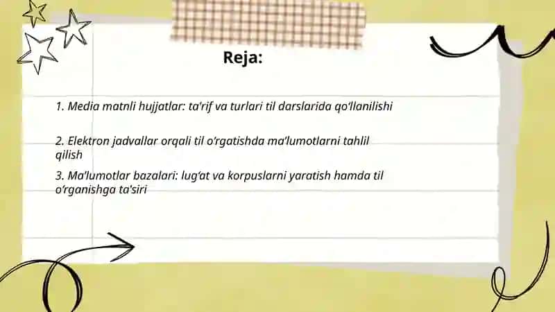 Media matnli hujjatlar, elektron jadvallar, ma’lumotlar bazalari, multimediali taqdimot dasturlari va ularni tilni rivojlanishidagi o‘rni bo‘yicha taqdimot tayyorlash 2