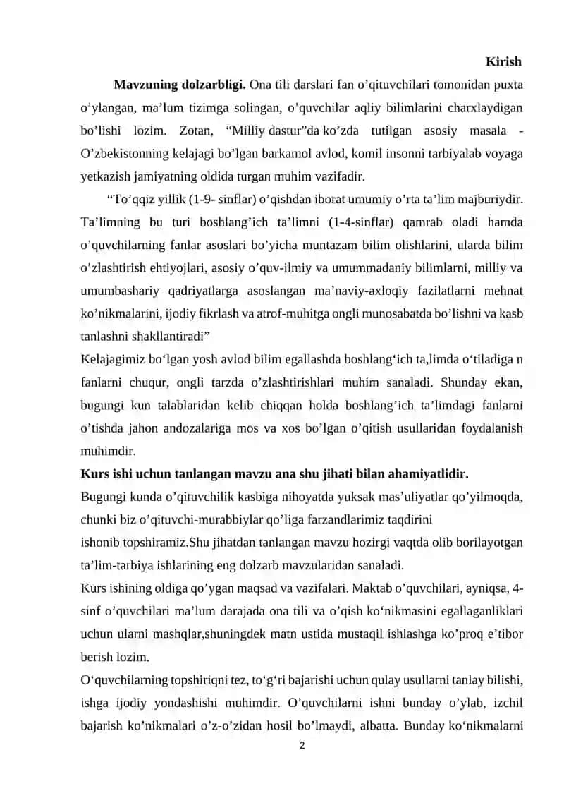 4-SINF ONA TILI DARSLARIDA FEʼL SOʻZ TURKUMINI OʻRGANISH 2