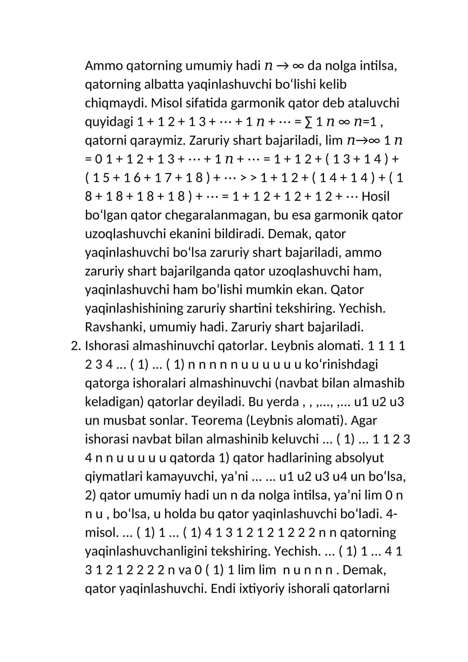 Qatorlar va ularning yaqinlashish belgilari 2