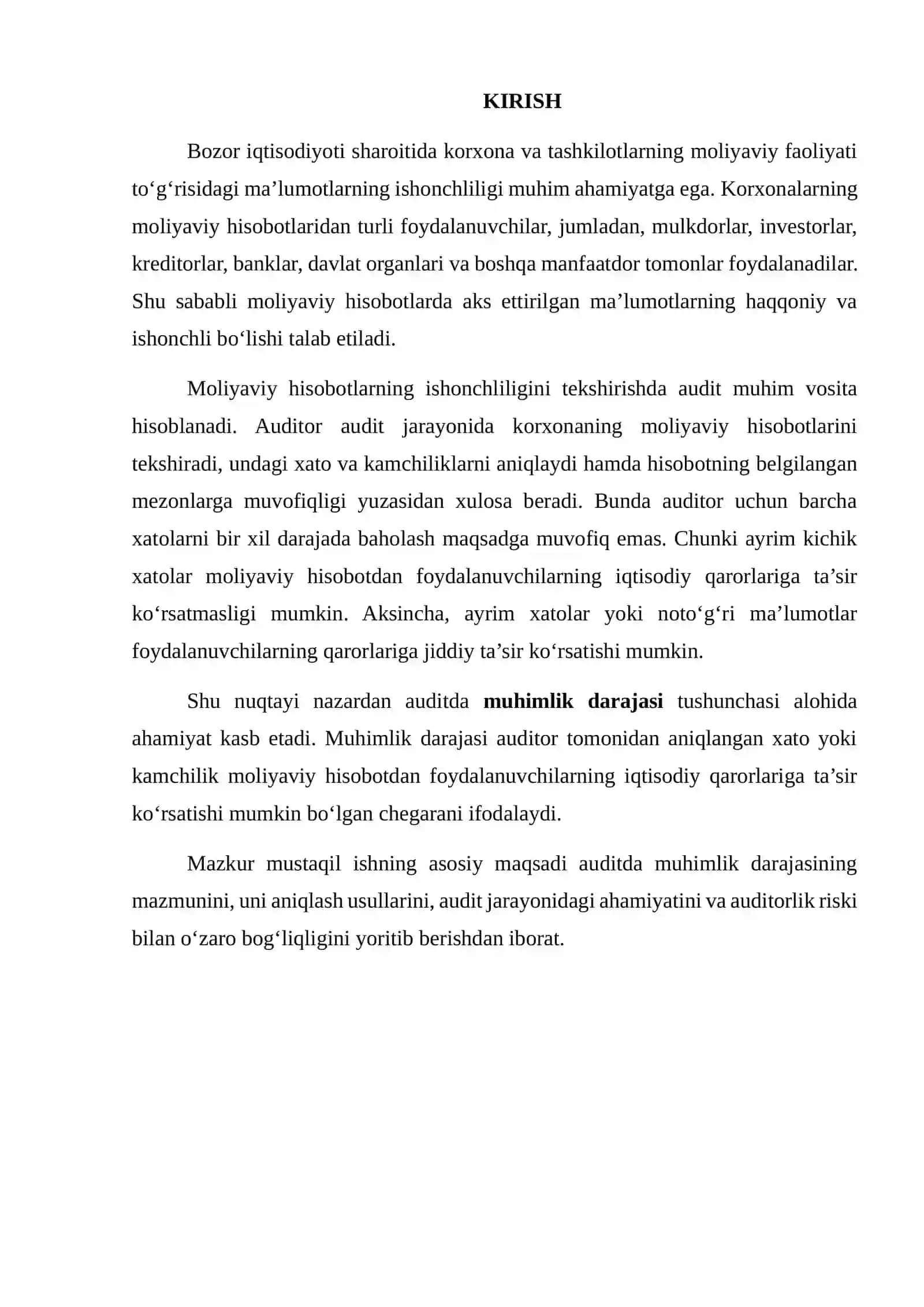 Auditda Muhimlik Darajasi va Uning Ahmiyati 2
