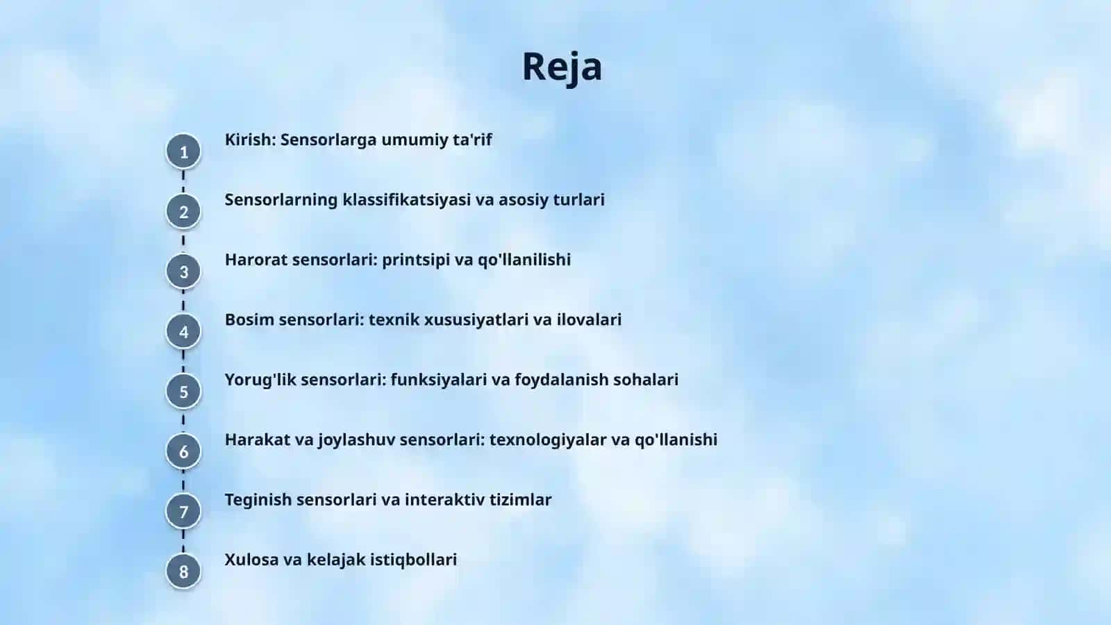 Sensorlar. Sensorlarning turlari (harorat, bosim, yorugʻlik, harakat, teginish va h.k) 2