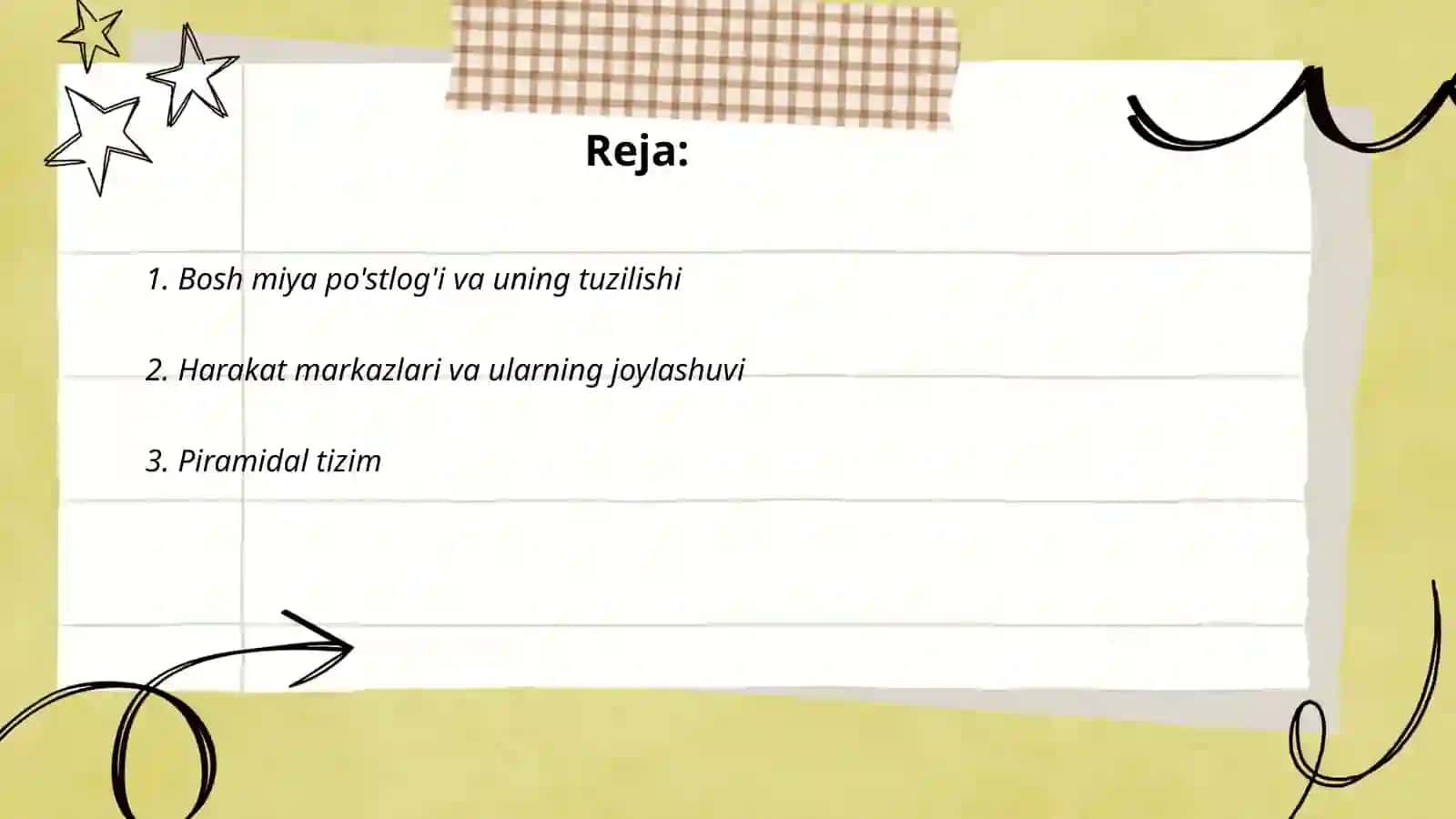 Inson harakatlanish tizimi. Bosh miya po'stlog'ida harakat marazlarining rivojlanishi 2