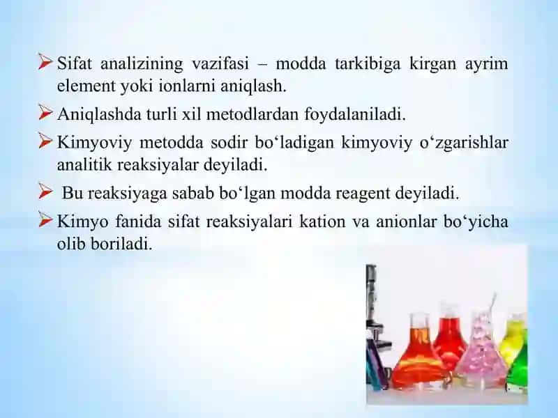 Sifat reaksiyalarini o'tkazish 2