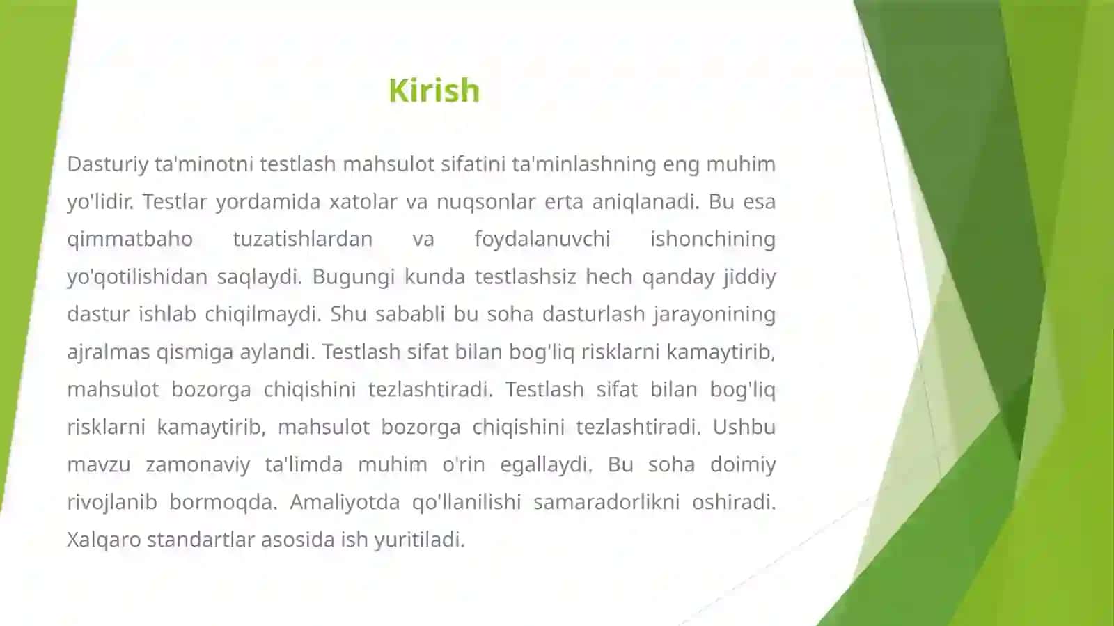 DASTURIY TA'MINOTNI TESTLASH METODOLOGIYALARI 2