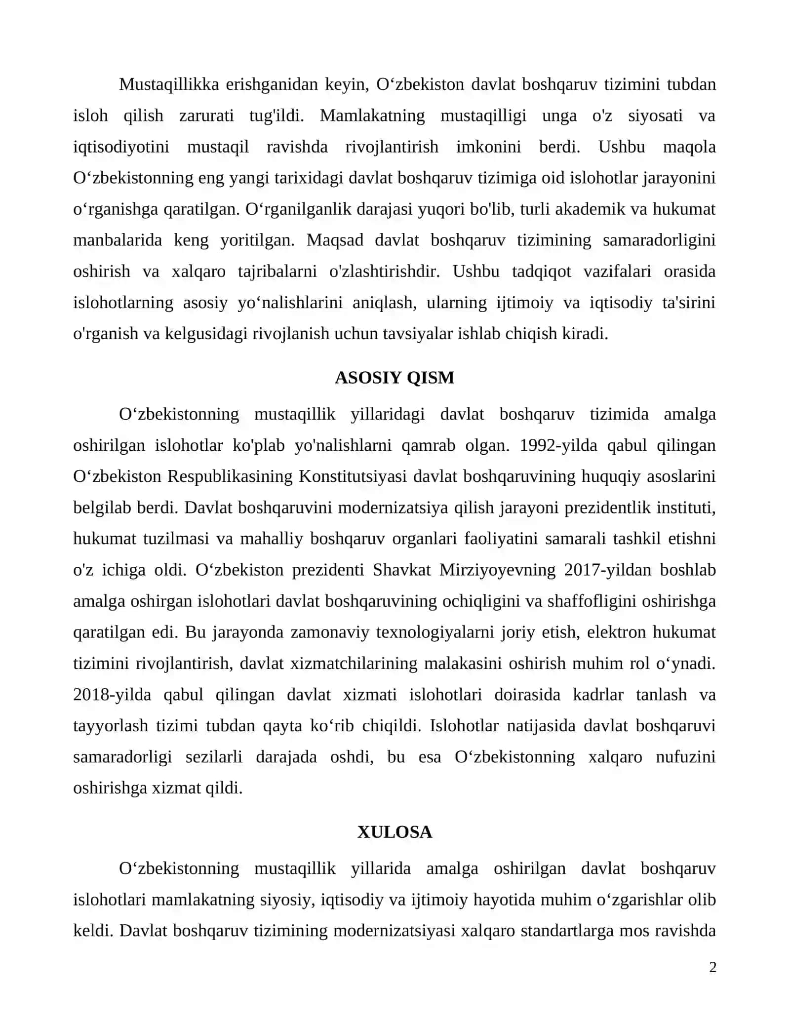 Oʻzbekiston davlat boshqaruv tizimidagi islohotlar 2