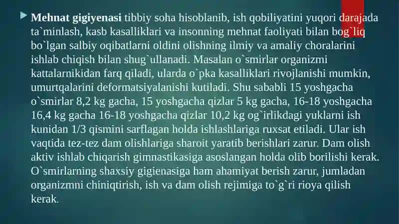 Mehnat gigiyenasi va ishlab chiqarish sanitariyasi 2