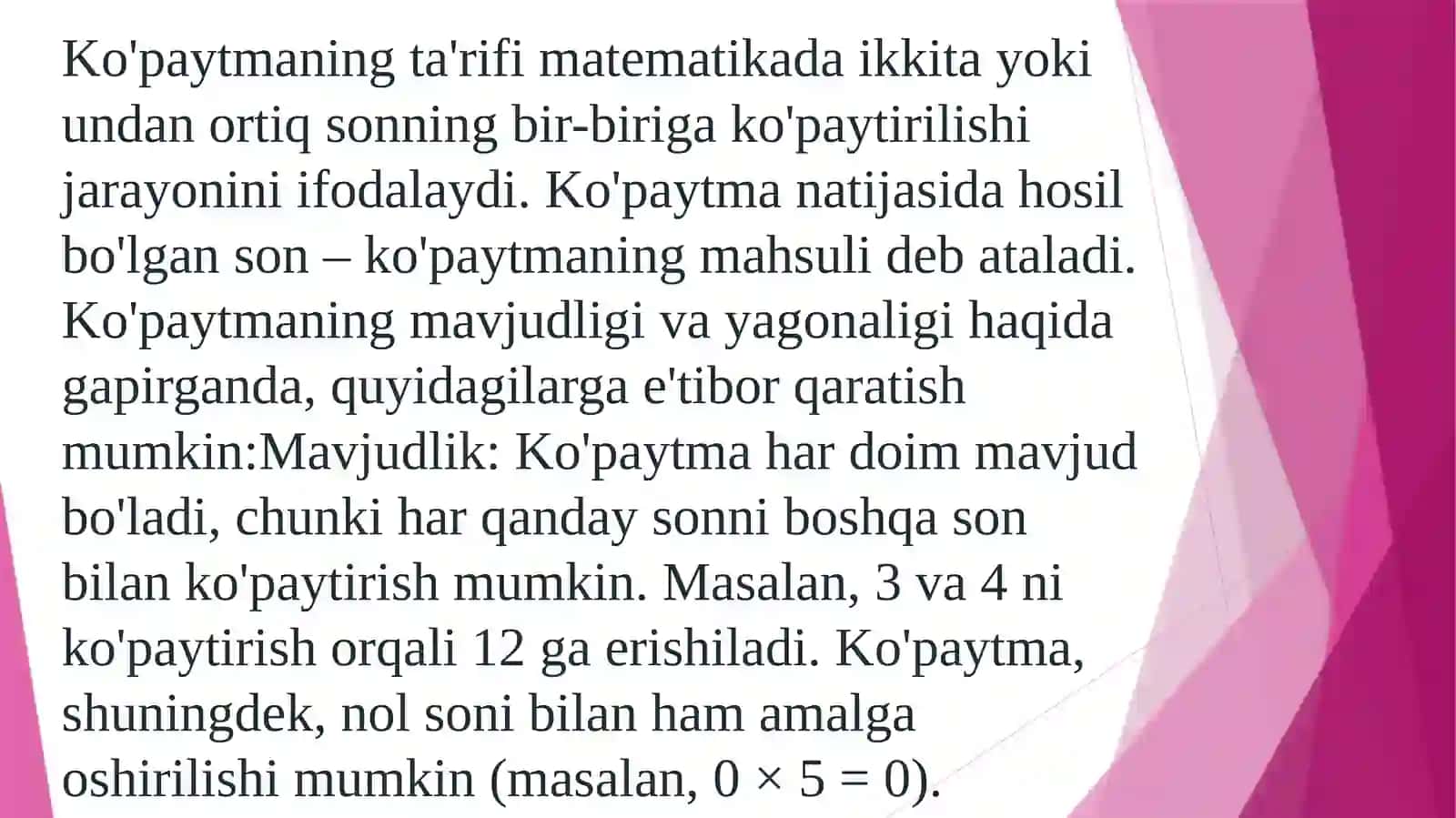 Ko'paytma (Multiplication) 2