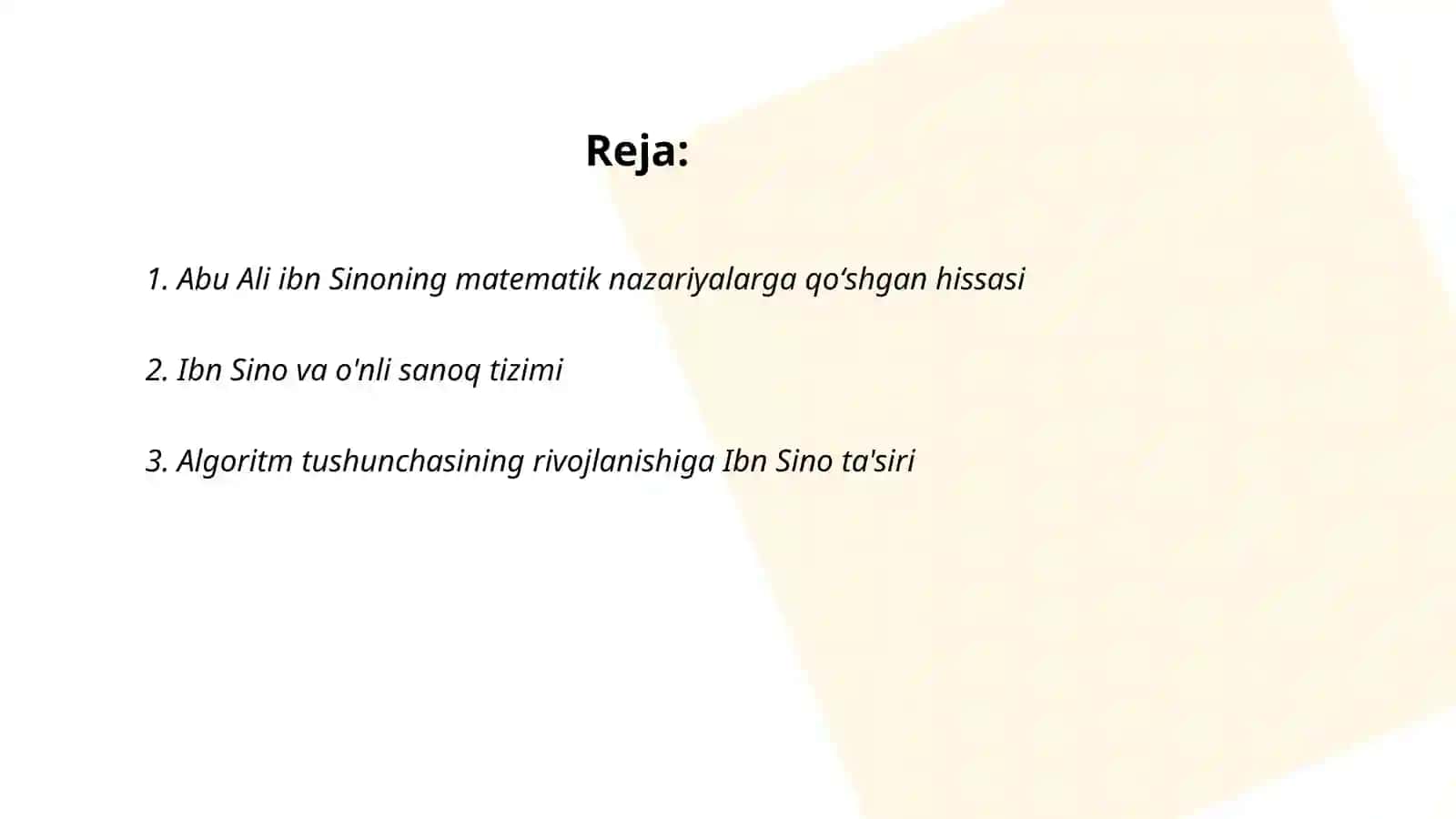 Abu Ali ibn Sinoning matematikaga qoʻshgan hissasi 2