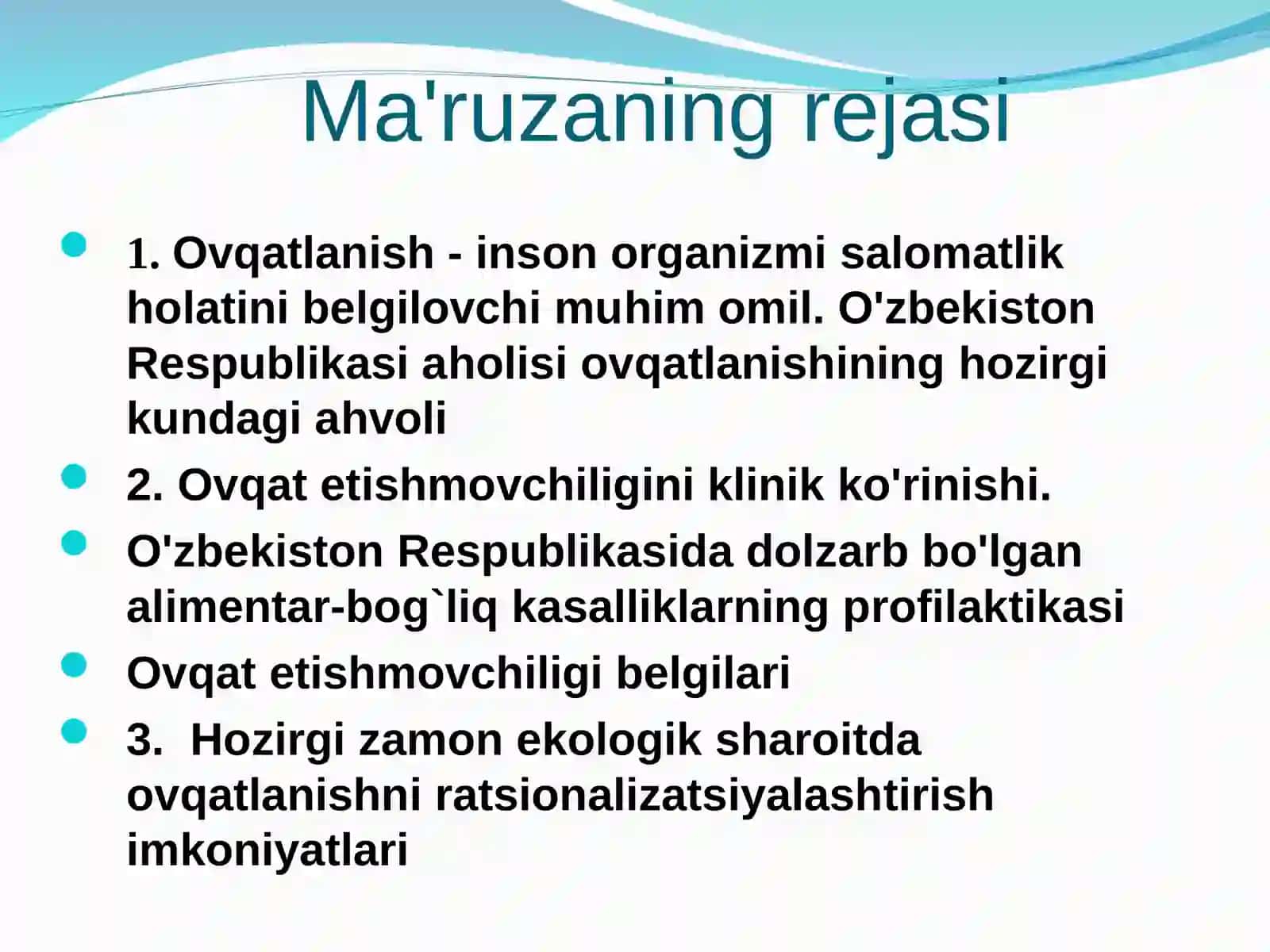 Ovqatlanish -aholi salomatligini belgilovchi omil sifatida 2