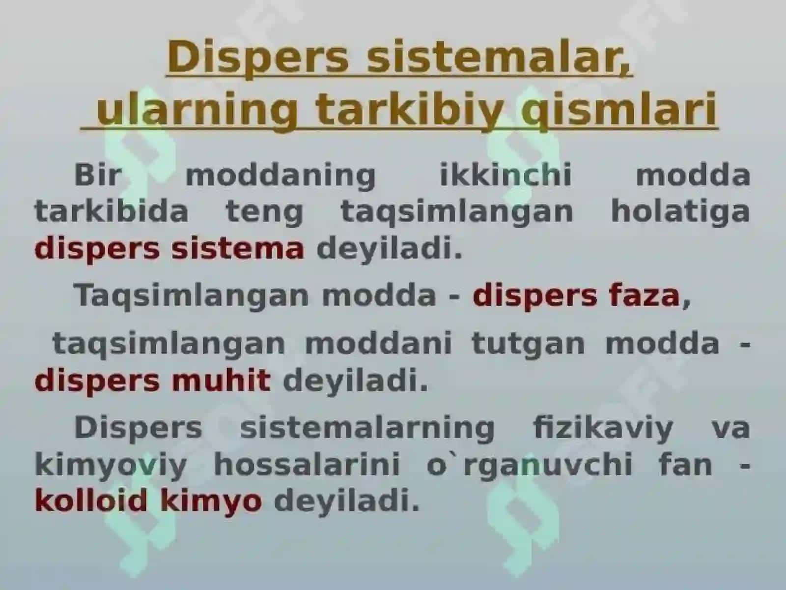 DISPERS SISTEMALARNING FIZIK-KIMYOSI. QONNING KOLLOIDLIGI VA UNING IVISHI 2