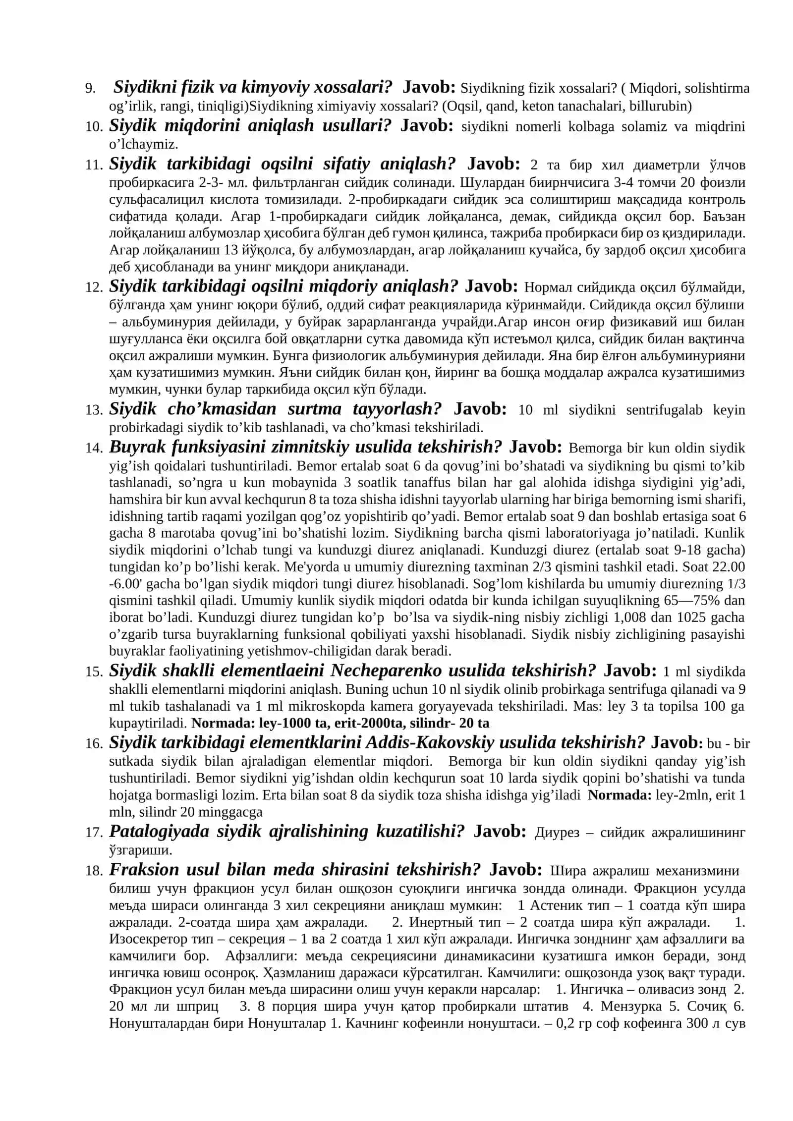 LABARATORIYA OG’ZAKI SAVOL JAVOBLAR RO’YXATI 2026 YIL 2