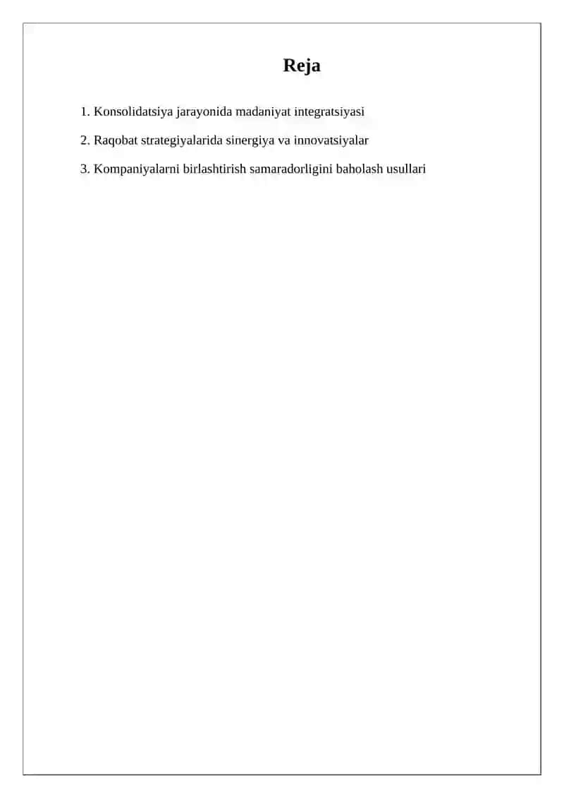 Kompaniyalarni birlashtirishning samaradorligi 2