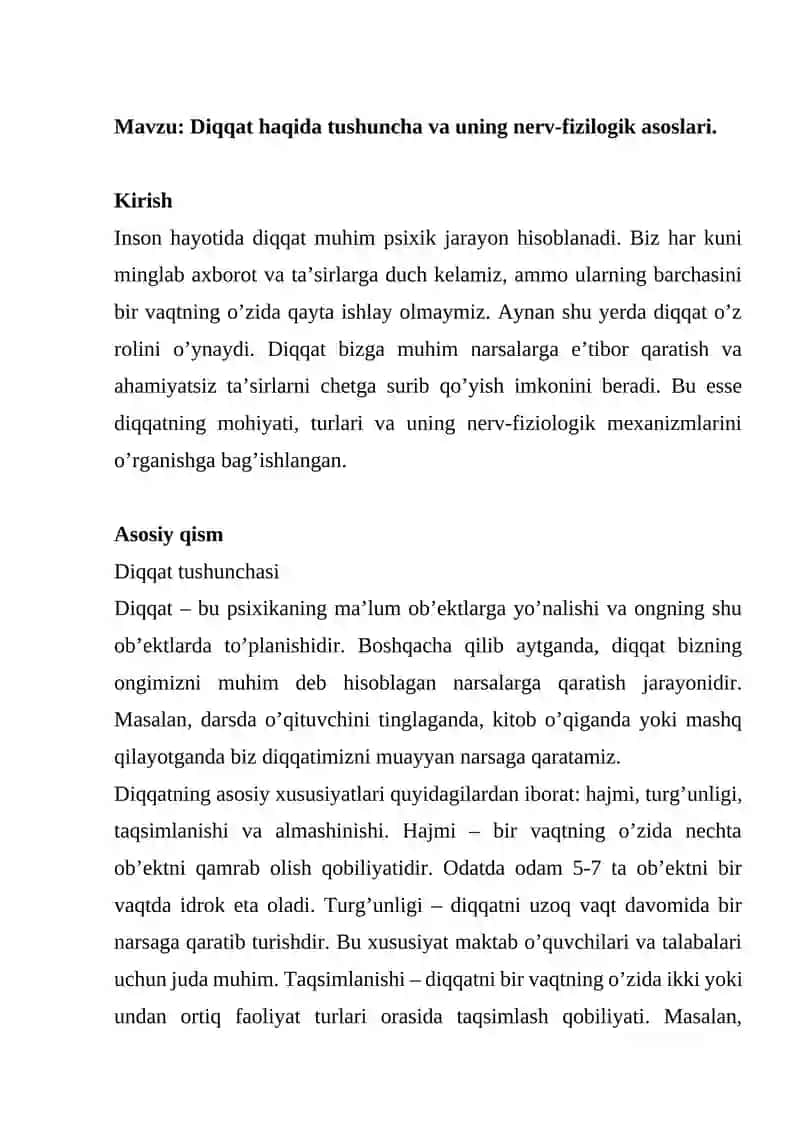 Diqqat haqida tushuncha va uning nerv-fizilogik asoslari 2