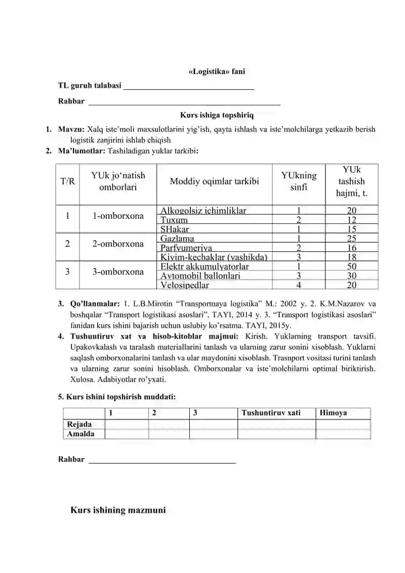 Logistika kurs ishi 2