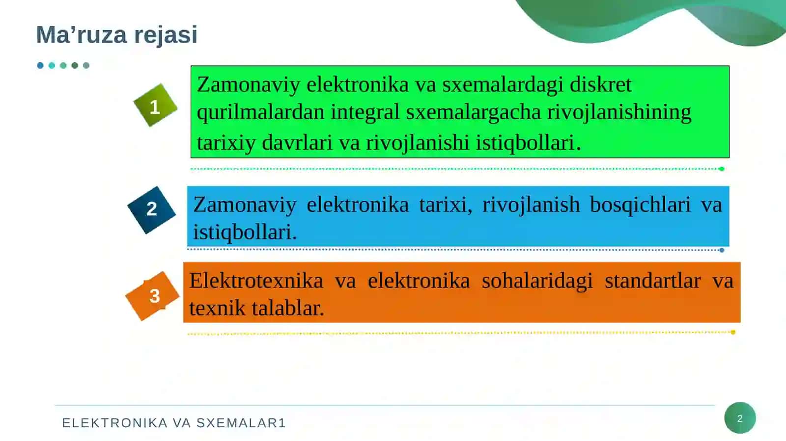 Zamonaviy elektronika va sxemalardagi diskret qurilmalardan integral sxemalargacha rivojlanish tarixiy davrlari va rivojlanishi istiqbollari 2