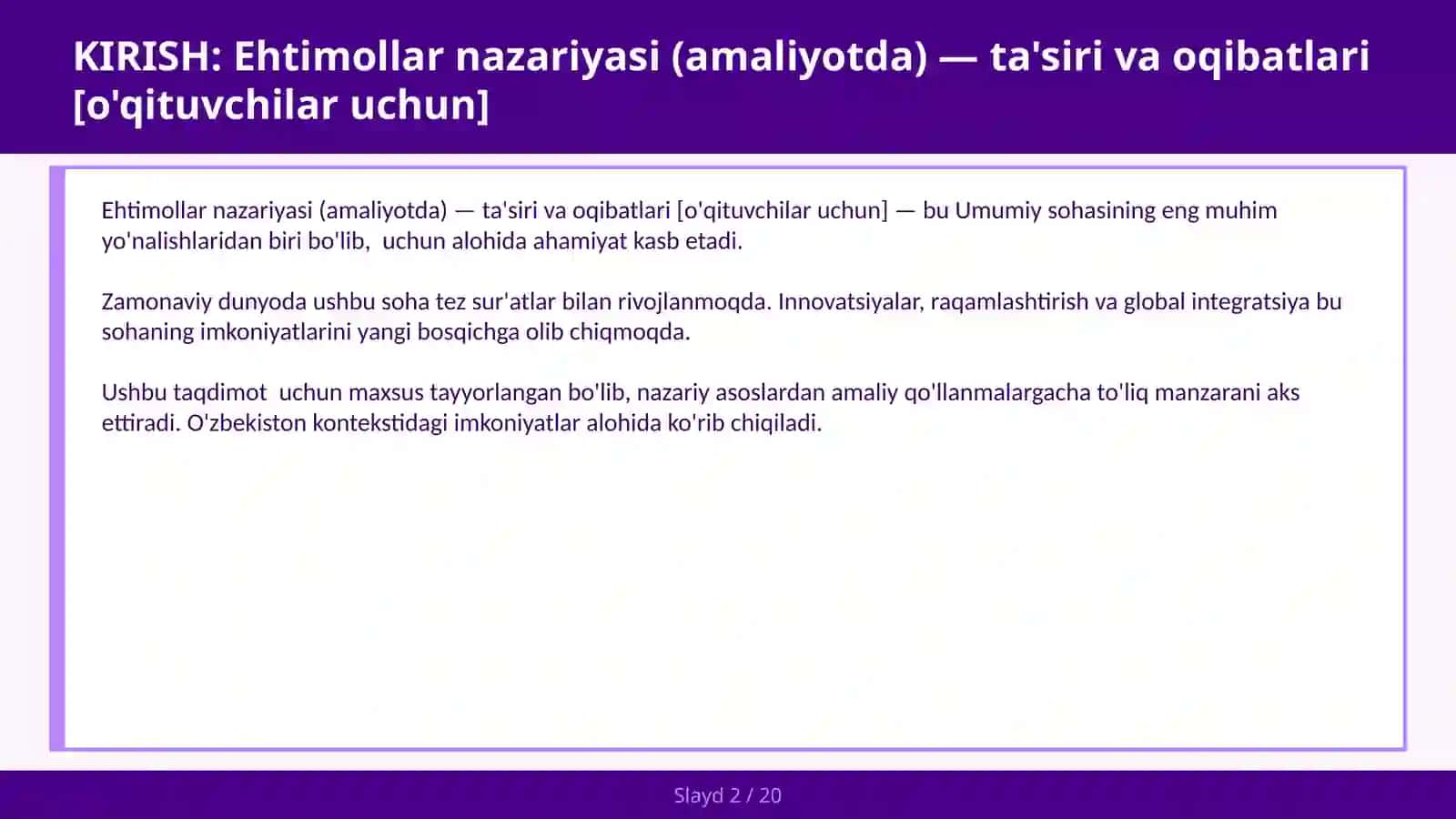 Ehtimollar nazariyasi (amaliyotda) — ta'siri va oqibatlari [o'qituvchilar uchun] 2