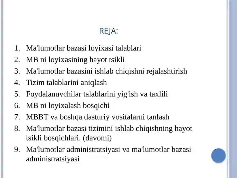 Ma'lumotlar bazasini loyixalash 2