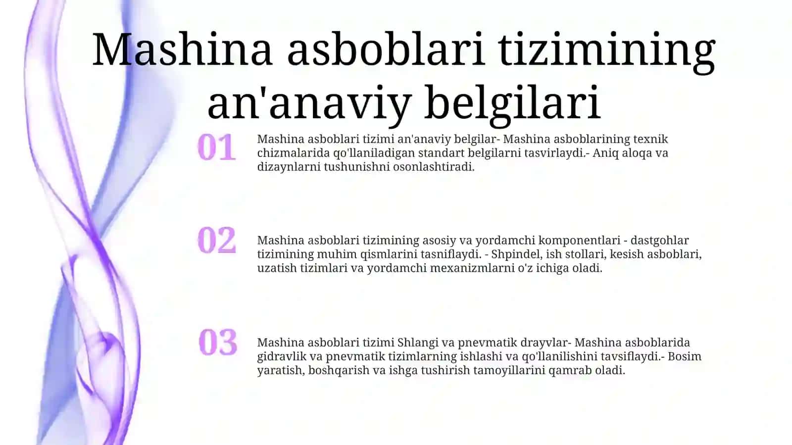 Dastgohlar Tizimining Shartli Belgilari Konstruktiv Elementlari Asosiy Va Yordamchi Qismlari 2