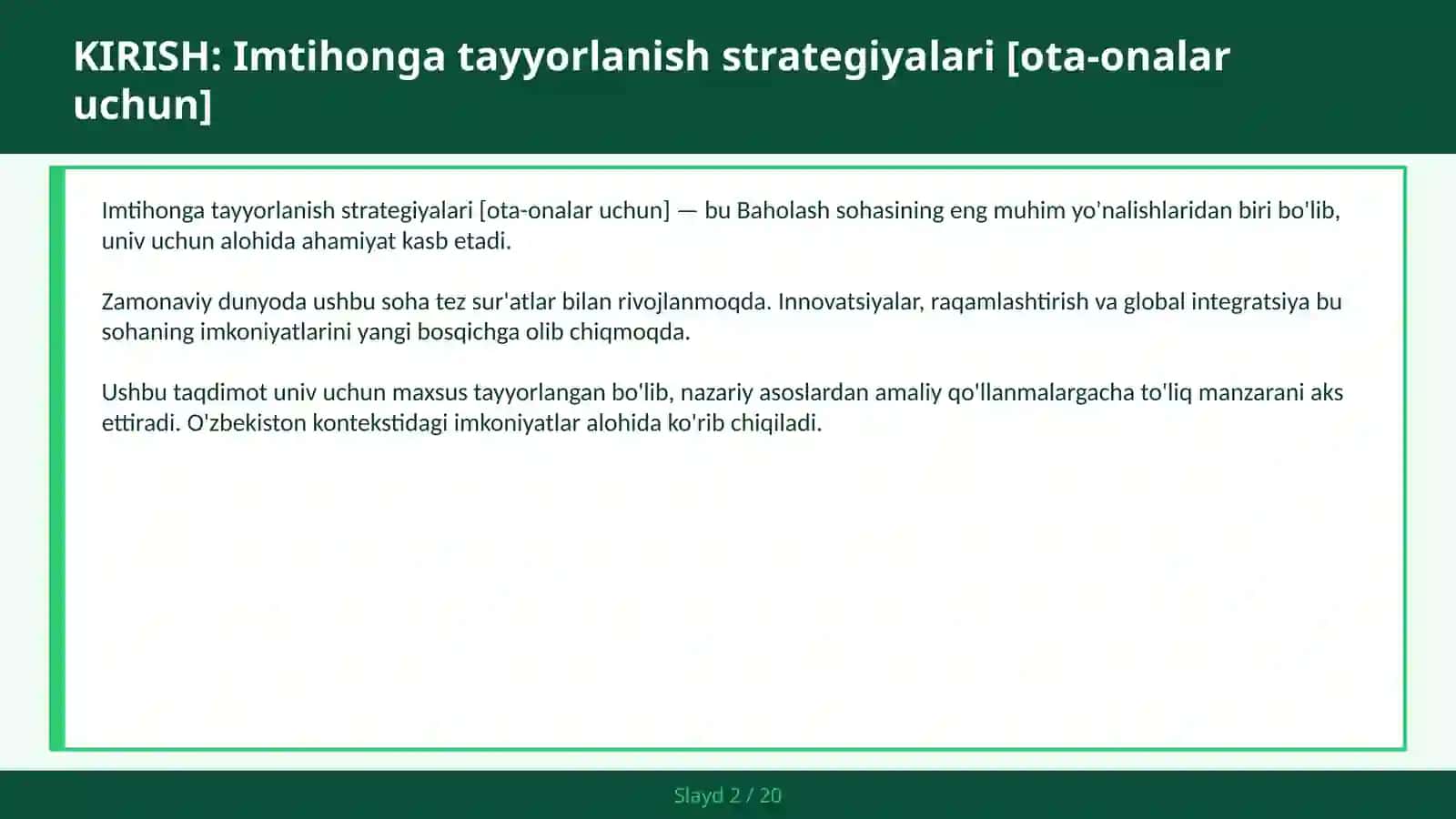 Imtihonga tayyorlanish strategiyalari [ota-onalar uchun] 2