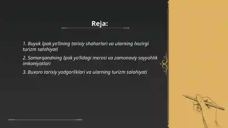 Buyuk Ipak yoʻli va hozirgi zamon Oʻzbekistonning turizm salohiyati 2