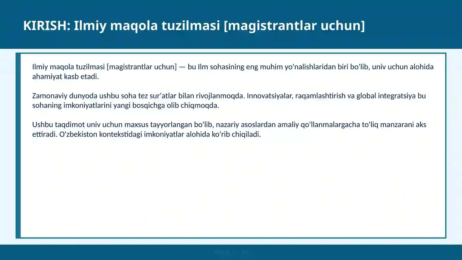 Ilmiy maqola tuzilmasi [magistrantlar uchun] 2