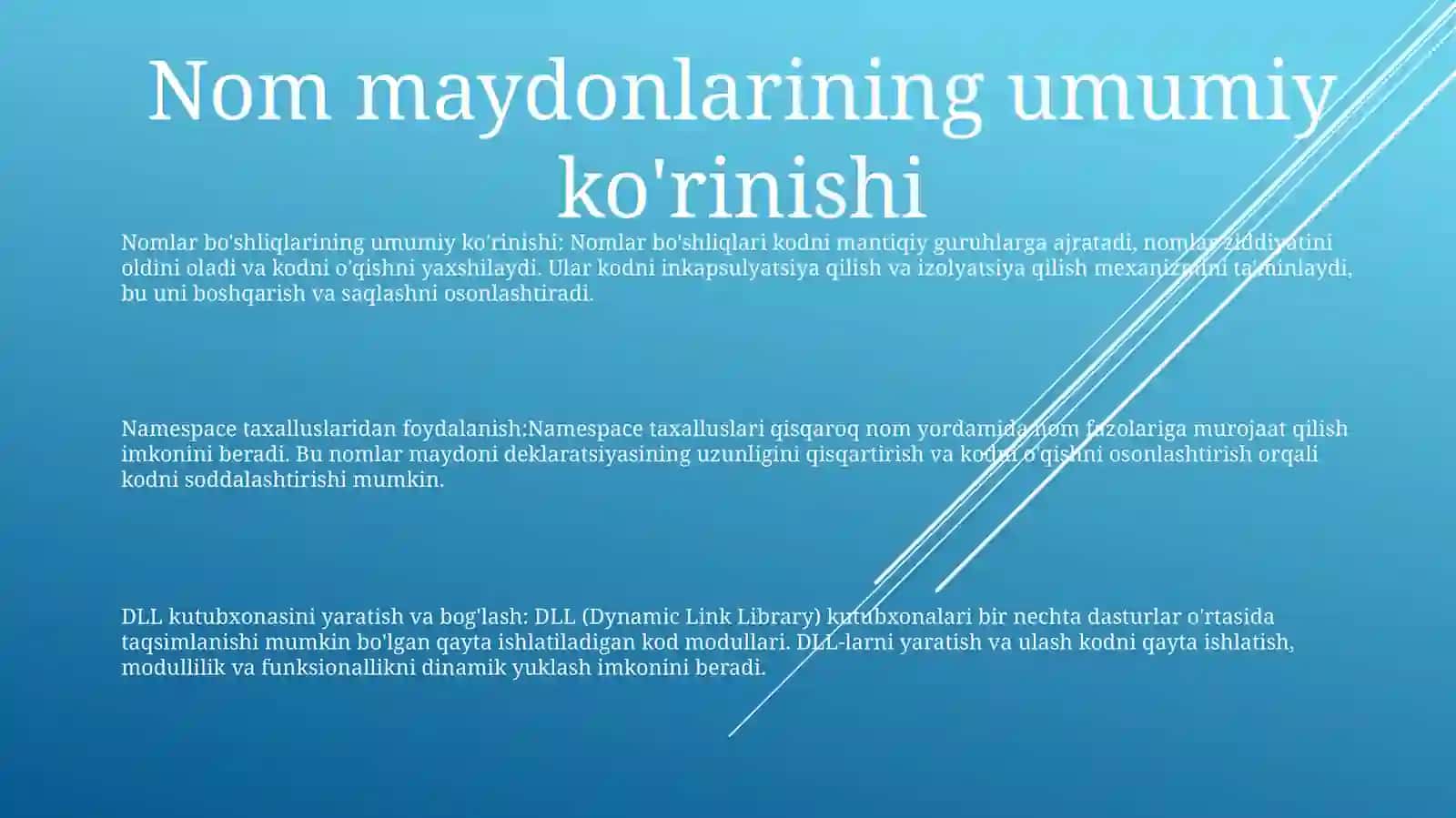 Nomlar Fazosidan Foydalanish. Dll Kutubxona Yaratish Va BogʻLash 2