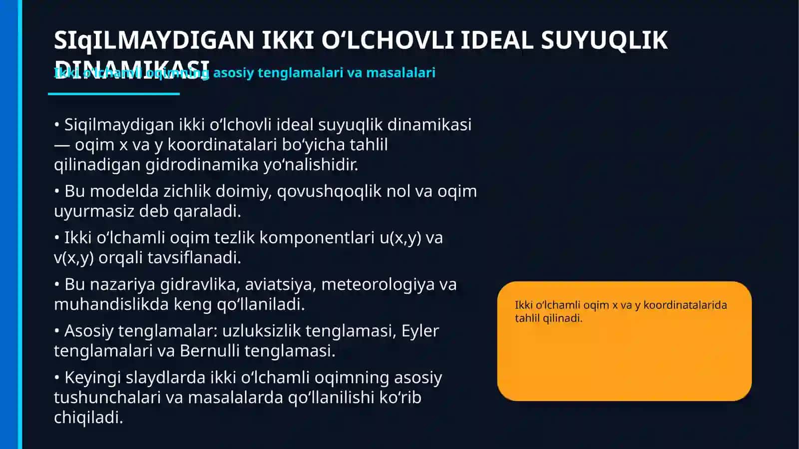Ikki O‘lchovli Ideal Suyuqlik Dinamikasi 2