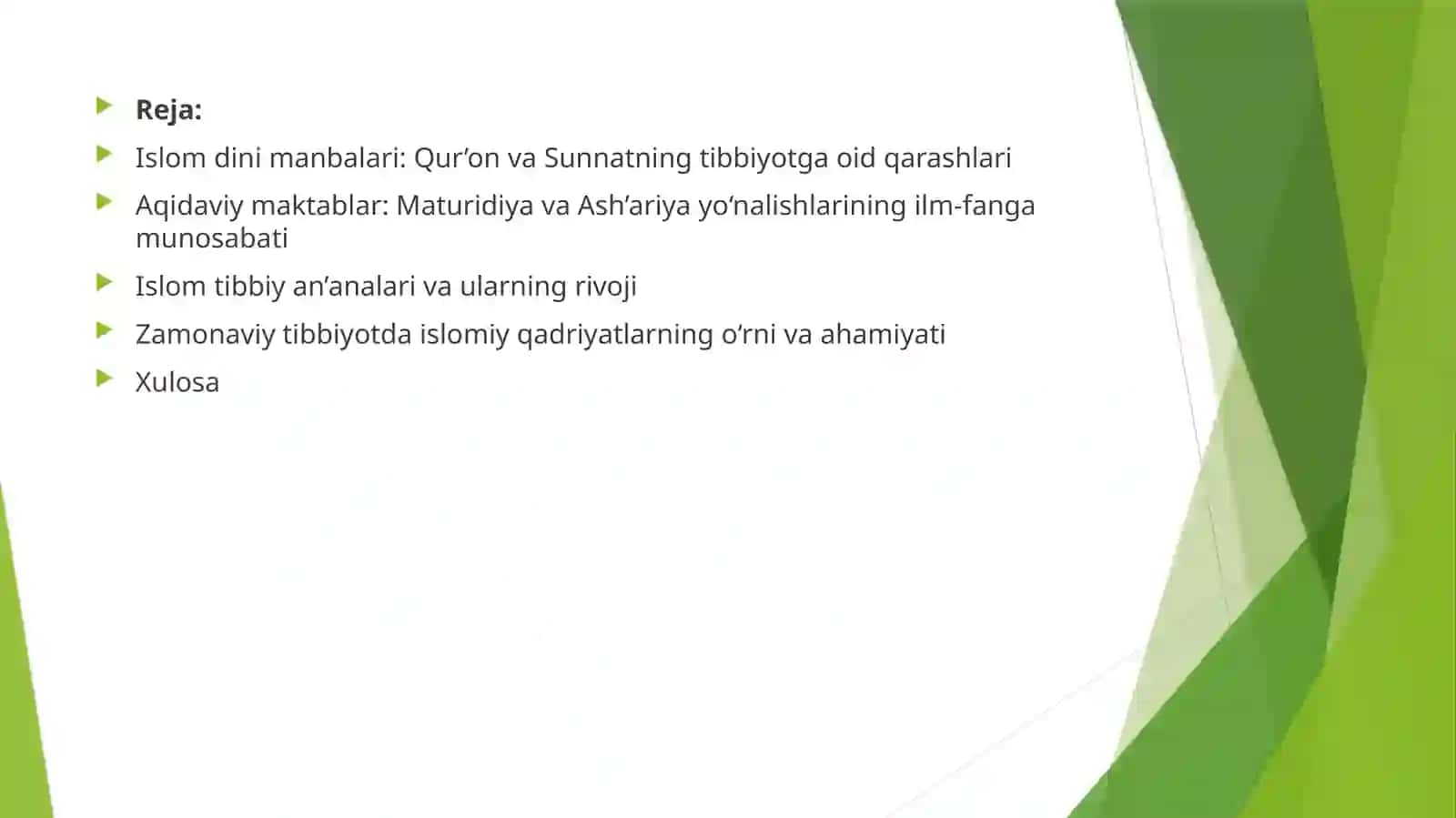Islom dini manbalari, aqidaviy maktablari va ularning hozirgi davrdagi ahamiyati (tibbiyot nuqtayi nazaridan) 2