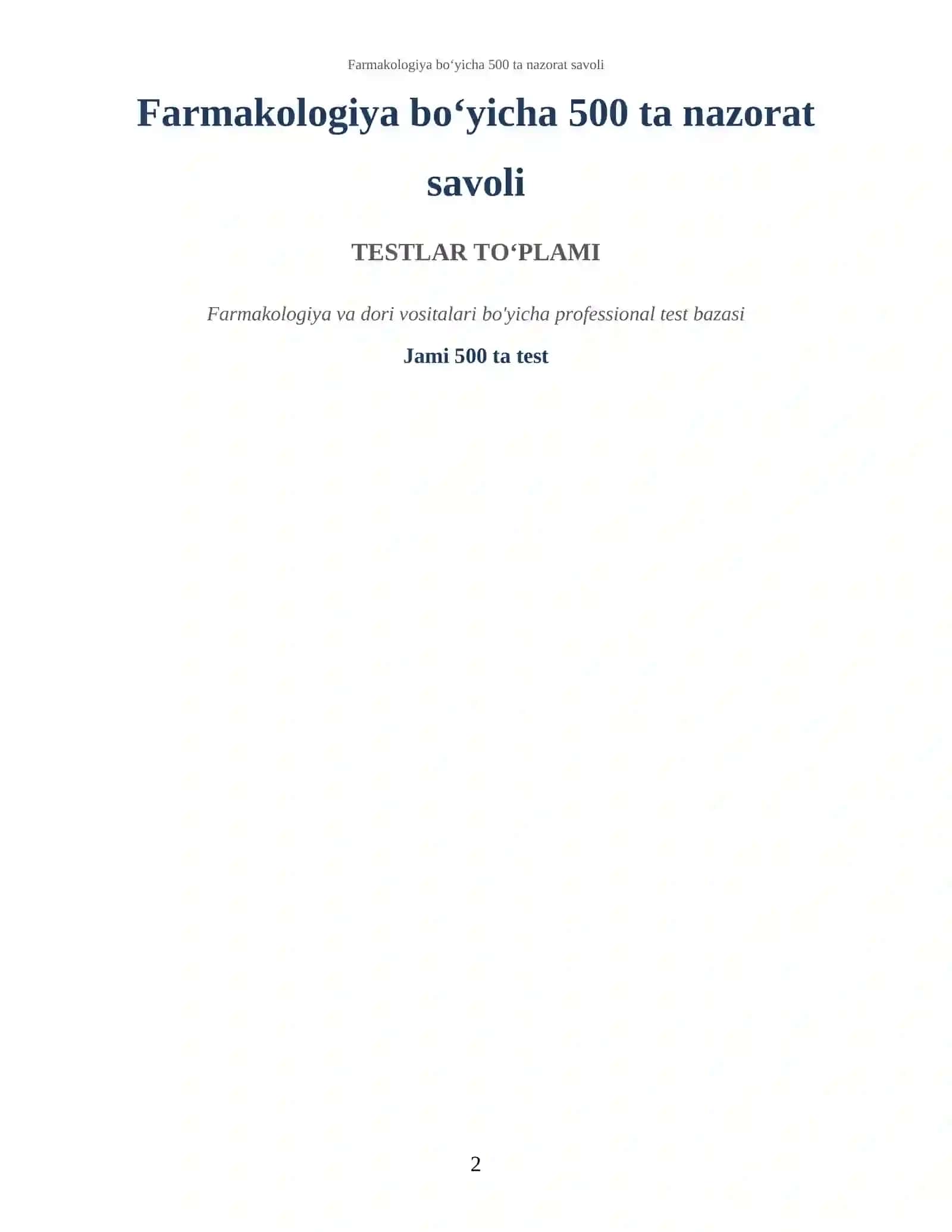 Farmakologiya bo‘yicha 500 ta nazorat savoli 2