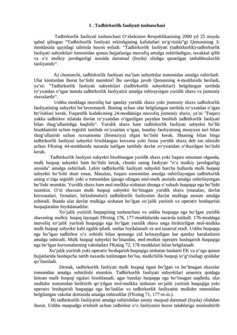 Tadbirkorlik faoliyati tushunchasi 2