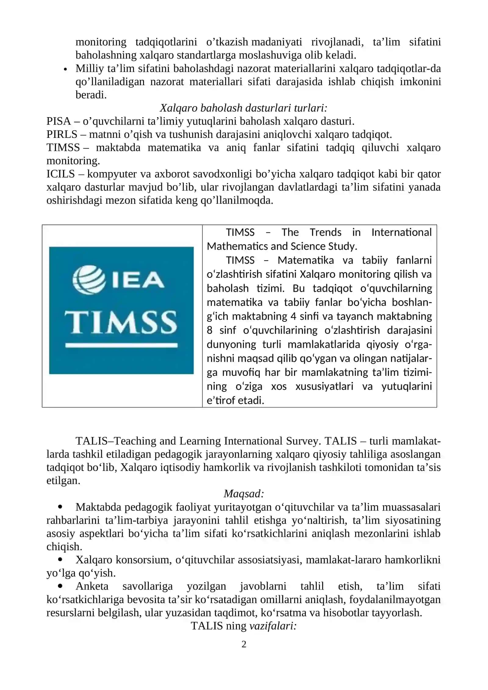 Elektron ta’limda dasturiy ta’minotlar. Bilimlarni baholash tizimlari. PISA, PIRLS, TIMSS, ICILS. iSpring dasturida ishlash 2