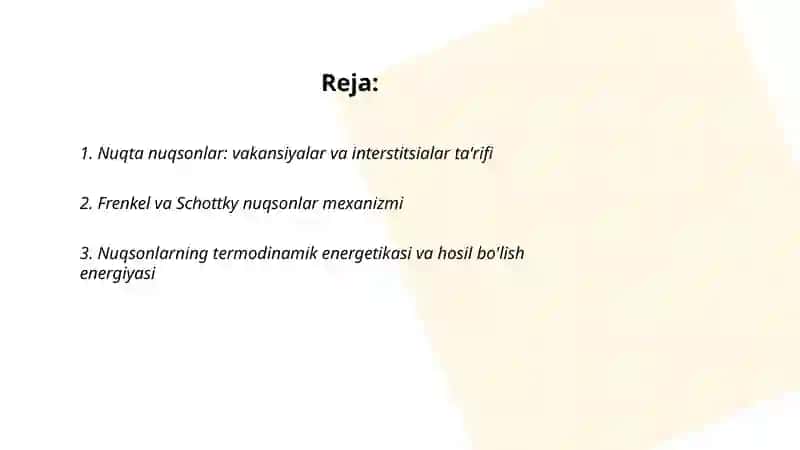 Kristallardagi nuqsonlar:nuqta strukturaviy nuqsonlarni tavsiflashga kinetik yondashuv 2